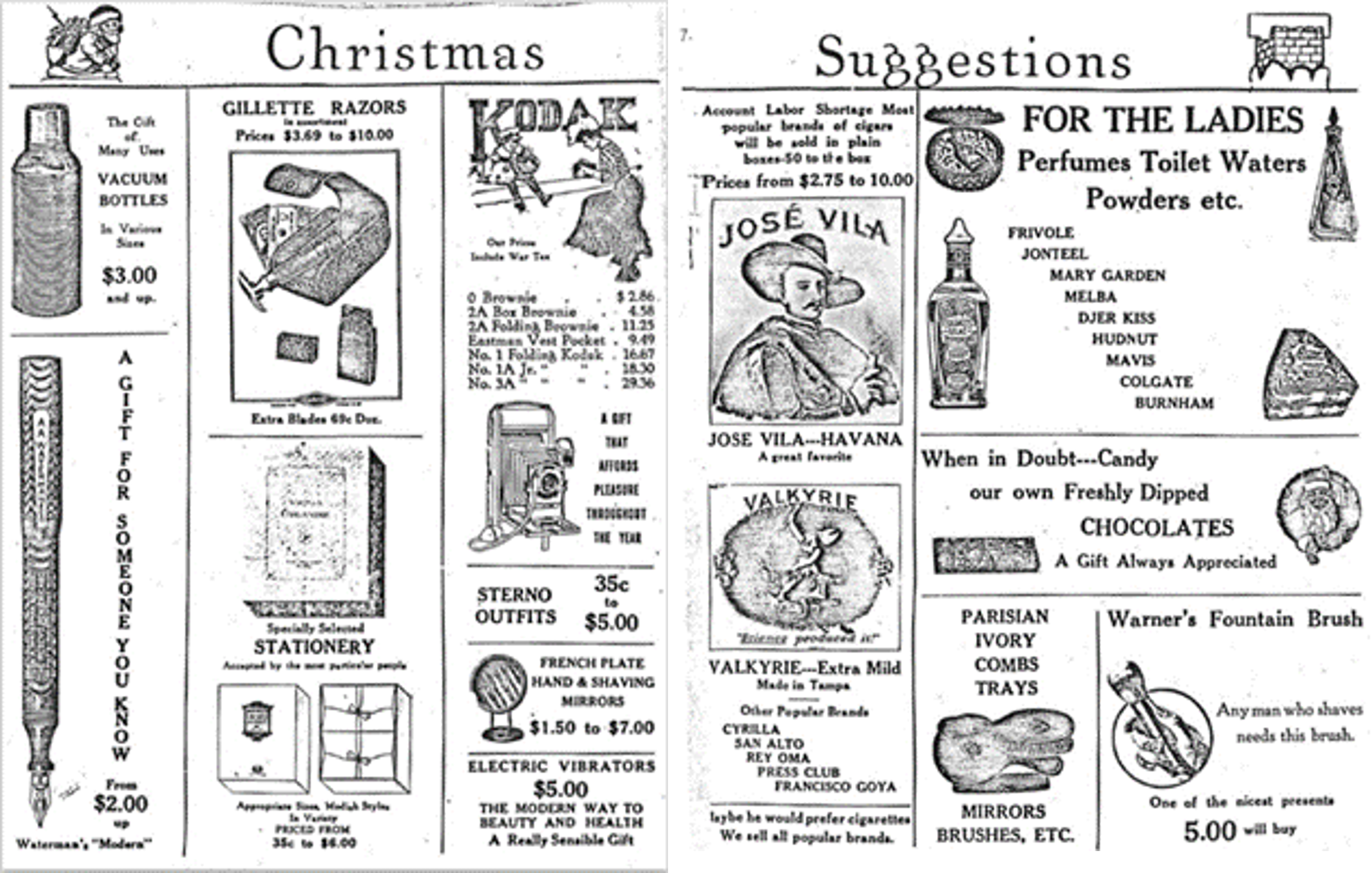 Walgreens black and white advertisement labelled Christmas Suggestions