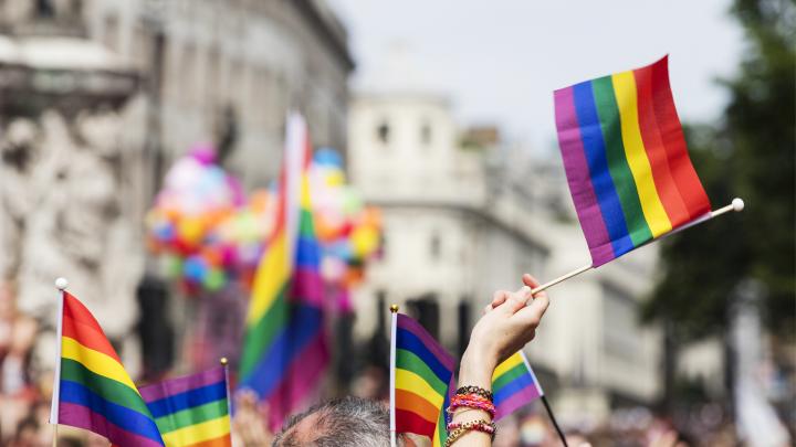 A pride flag waving