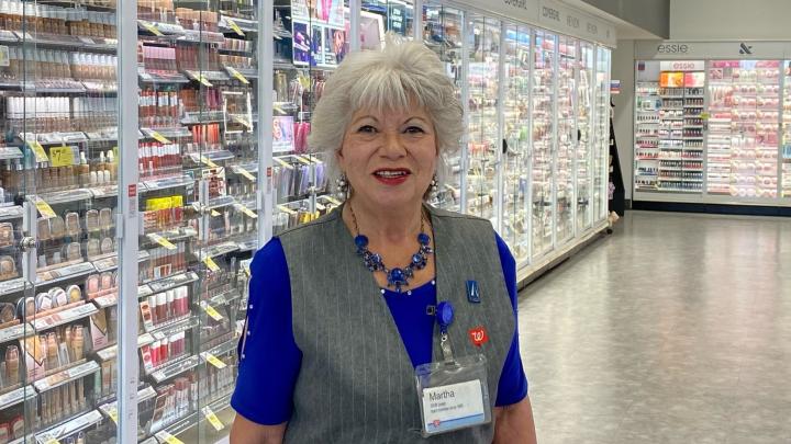 Team member Martha Morgan in the beauty aisle. 