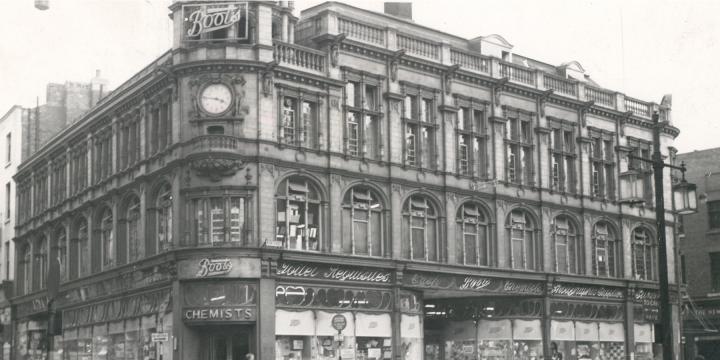 1892 opening of a Boots store in Pelham Street, Nottingham.